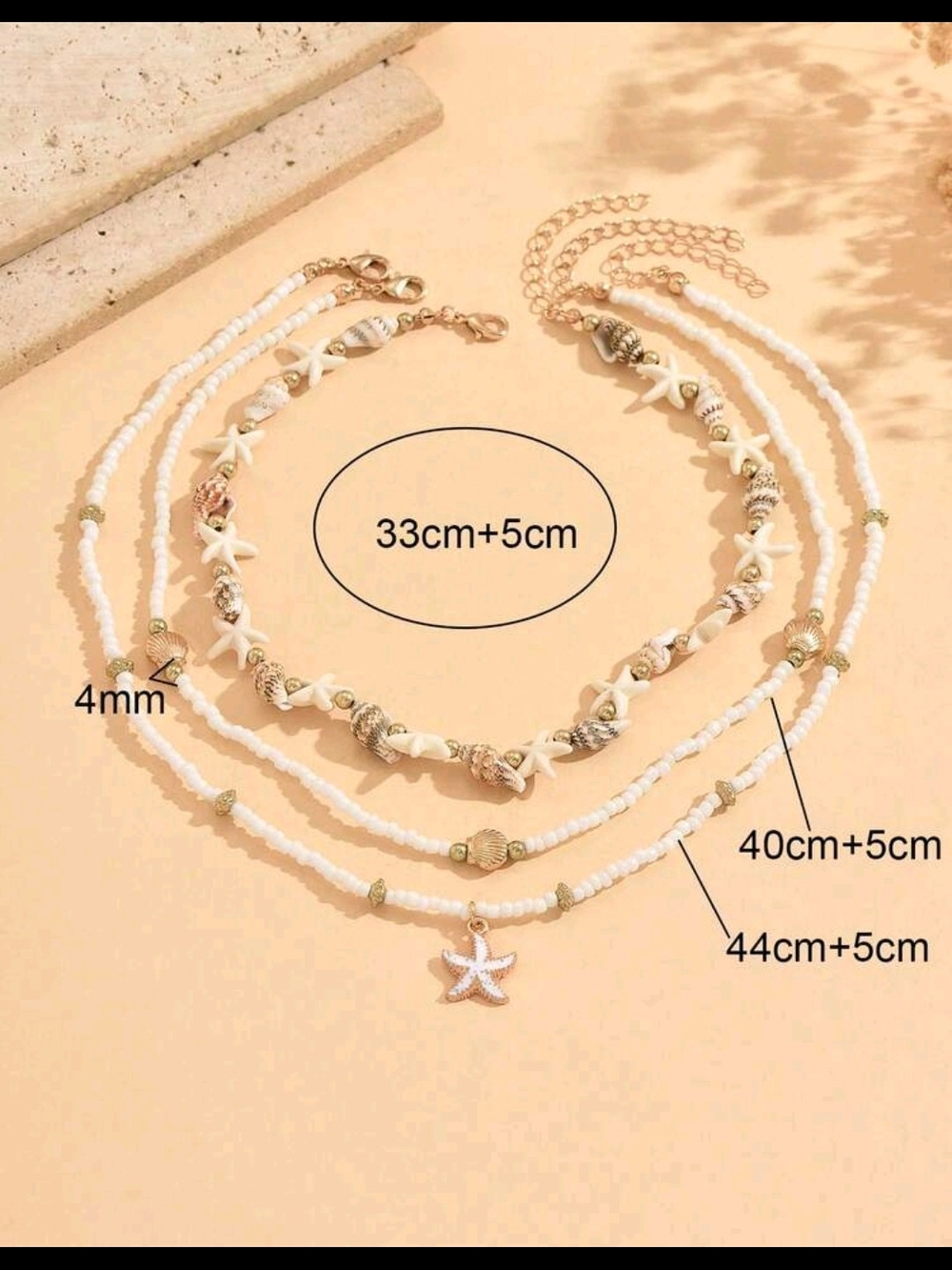 Beaded White & Gold Starfish Layered Necklace Set - Picture 3 of 3
